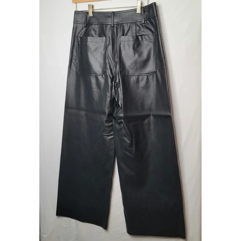 Forever 21 Faux Leather Wide Leg Pants Women's Size L Black NWT Rockabilly  Star - Picture 5 of 12